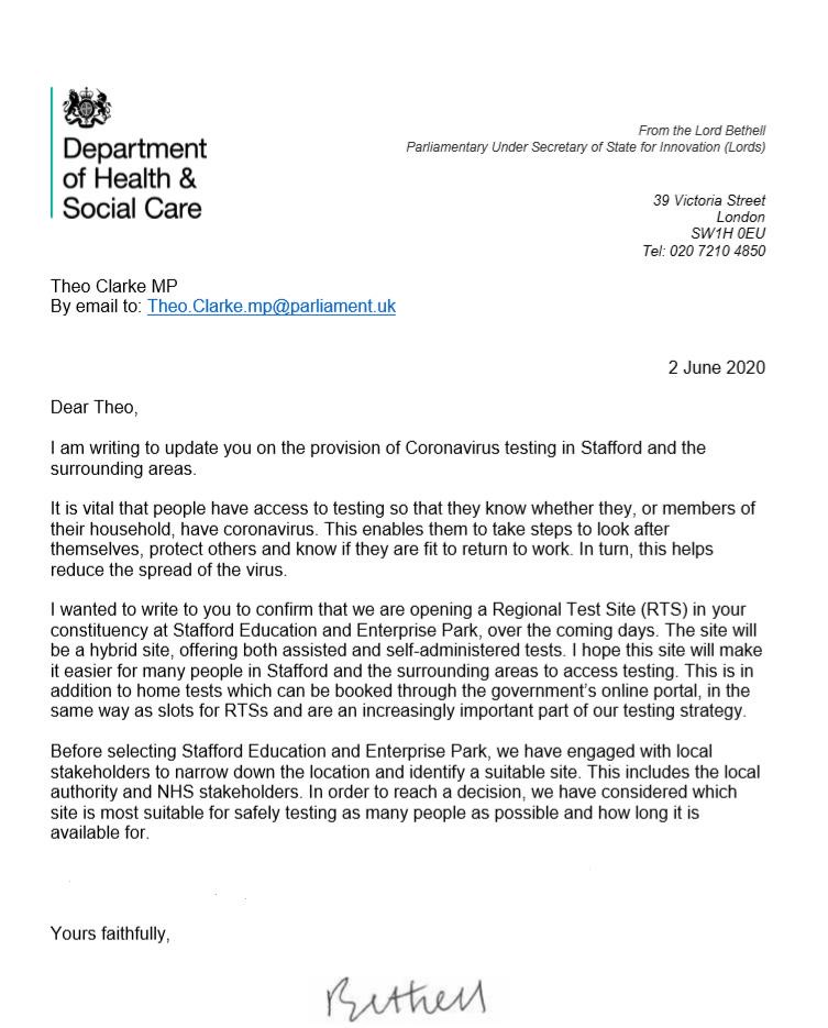 Department Health and Social Care Letter