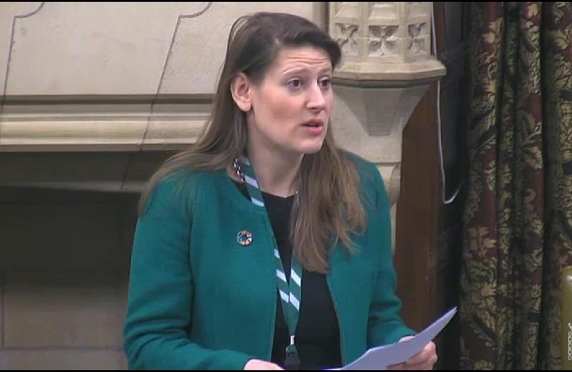 Theo Clarke MP delivering her speech on buses in Staffordshire in Westminster Hall