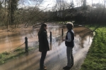 Theo Clarke MP visiting flooding at the River Sow in Stafford.